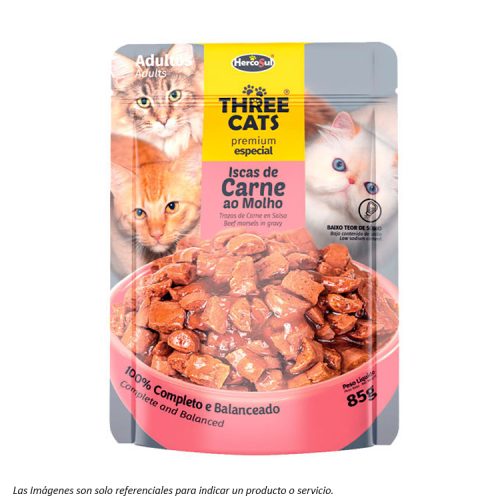 Three Cats Sachet Gatos Adultos sabor Carne 85g