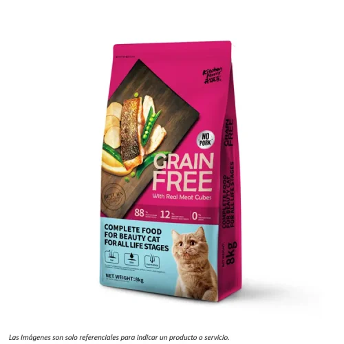 Alimento Kitchen Flavor Beauty Cat para Gatos de todas las edades con cubitos de salmón deshidratado